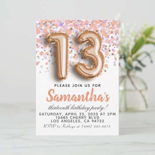 13e Roos Gold Birthday Uitnodiging (Staand voorkant)