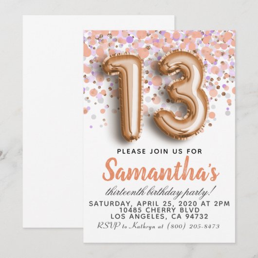 13e Roos Gold Birthday Uitnodiging (Voorkant / Achterkant)