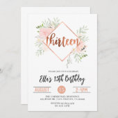 13e Roos Gold Birthday Uitnodiging (Voorkant / Achterkant)