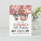 13e Roos Gold Birthday Uitnodiging (Staand voorkant)