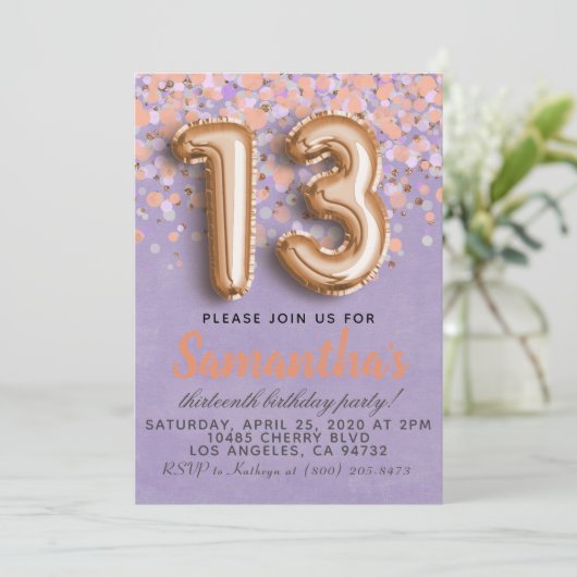 13e Roos Gold Birthday Uitnodiging (Staand voorkant)