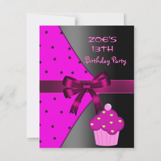 13e Roze Cupcake Spot Verjaardagsfeestje Kaart (Voorkant)