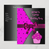 13e Roze Cupcake Spot Verjaardagsfeestje Kaart (Voorkant / Achterkant)