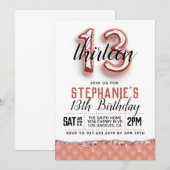 13e Roze Gouden Verjaardagsuitnodiging Kaart (Voorkant / Achterkant)