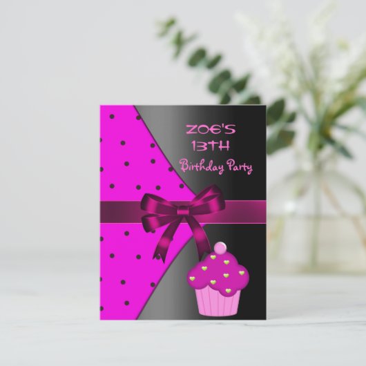 13e roze koekjespot geboortedag kaart (Staand voorkant)