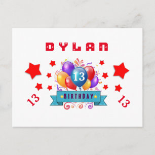 13e Save Datum Verjaardag Ballonnen en Sterren S11 Aankondigingskaart