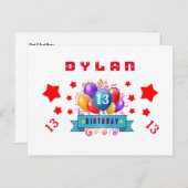 13e Save Datum Verjaardag Ballonnen en Sterren S11 Aankondigingskaart (Voorkant / Achterkant)