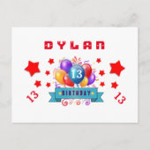 13e Save Datum Verjaardag Ballonnen en Sterren S11 Aankondigingskaart (Voorkant)