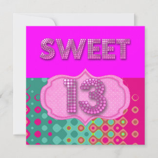 13e Sweet 13 Verjaardagsfeestje Roze Teal Modern Kaart