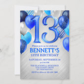 13e Teen Boy Blue Verjaardag Uitnodiging (Voorkant)
