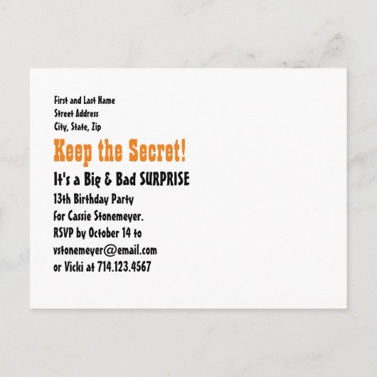 13e TEEN Surprise Verjaardag Save the Date T13A Aankondigingskaart (Achterkant)