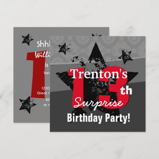 13e TEEN Verrassing Verjaardag Houtskool Grunge C1 Kaart (Voorkant / Achterkant)