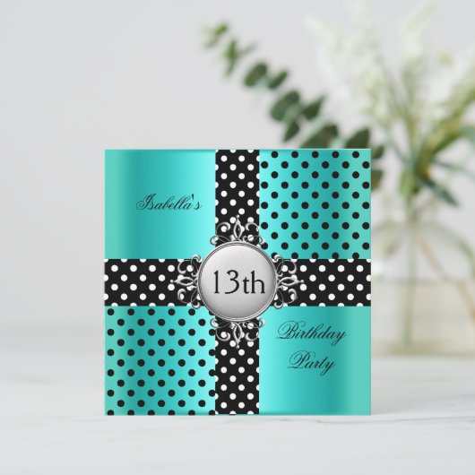 13e tiendaagse Blauwgroen blauwe zwarte poka dot Kaart (Staand voorkant)