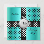 13e tiendaagse Blauwgroen blauwe zwarte poka dot Kaart (Voorkant)