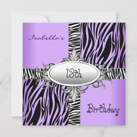 13e tiendaagse Zebra Wilde Paarse Dierlijke Zwart Kaart (Voorkant)