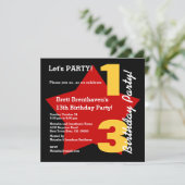 13e Tiener Verjaardag Modern Zwart Rood Goud Ster  Kaart (Staand voorkant)