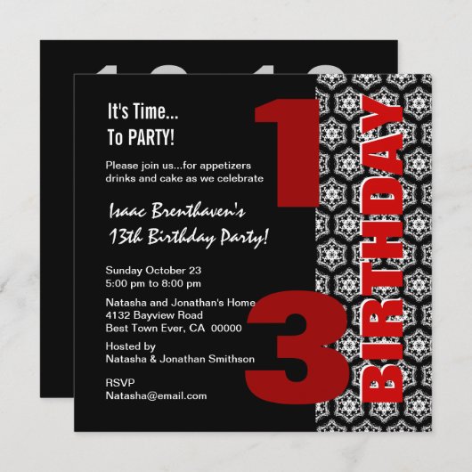 13e Tiener Verjaardag Modern Zwart Wit Sterren G40 Kaart (Voorkant / Achterkant)