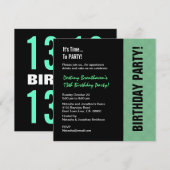 13e Tiener Verjaardag Moderne Munt en Zwart W745 Kaart (Voorkant / Achterkant)