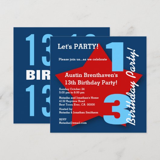 13e tienerdag Moderne marine Red White Blue B02 Kaart (Voorkant / Achterkant)