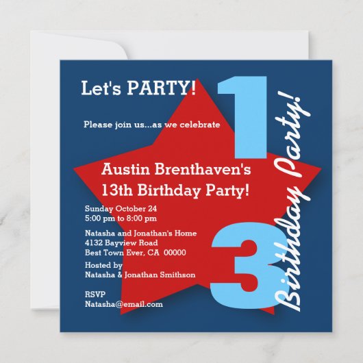 13e tienerdag Moderne marine Red White Blue B02 Kaart (Voorkant)