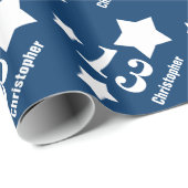 13e tienerdag STARS Eigen naam V01 BLUE Cadeaupapier (Rol Hoek)