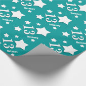 13e tienerdag STARS Eigen naam V07 BLAUWGROEN Cadeaupapier (Hoek)