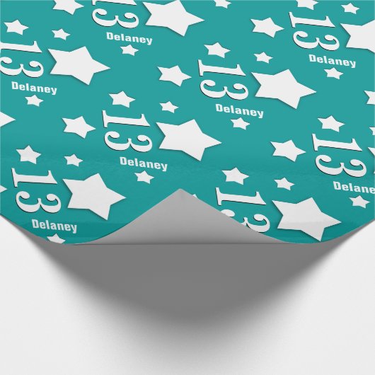 13e tienerdag STARS Eigen naam V07 BLAUWGROEN Cadeaupapier (Hoek)