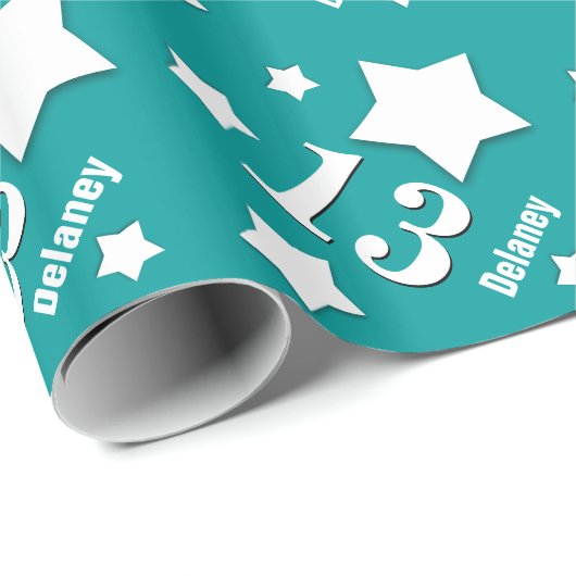 13e tienerdag STARS Eigen naam V07 BLAUWGROEN Cadeaupapier (Rol Hoek)