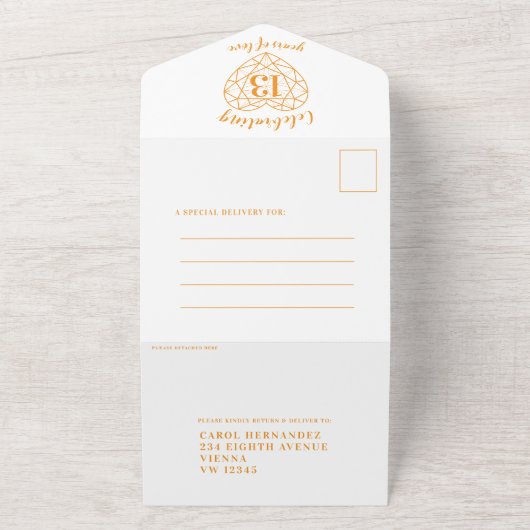 13e trouwdag citrine oranje RSVP foto All In One Uitnodiging (Buitenkant)