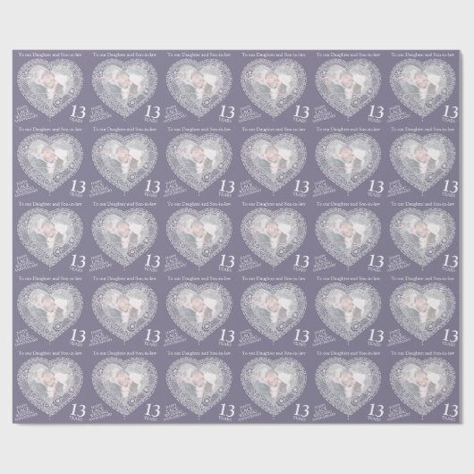 13e trouwdag kanthart foto wrap cadeaupapier (Vlak)