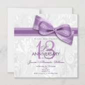 13e Trouwdag Lace Huwelijksjubileum Damast en Nep Magnetische Uitnodiging (Voorkant)