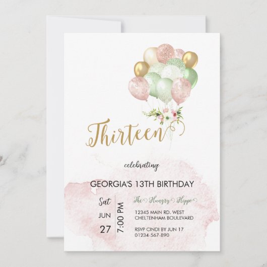 13e Uitnodigen Roze Zilver Verjaardag Uitnodiging (Voorkant)