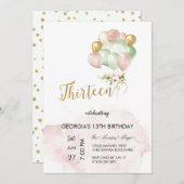 13e Uitnodigen Roze Zilver Verjaardag Uitnodiging (Voorkant / Achterkant)