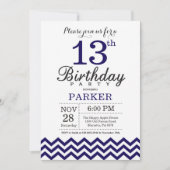 13e uitnodiging van de Birthday Navy Blue Chevron (Voorkant)