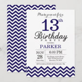 13e uitnodiging van de Birthday Navy Blue Chevron (Voorkant / Achterkant)