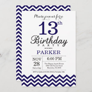 13e uitnodiging van de Birthday Navy Blue Chevron