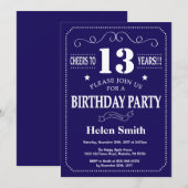 13e uitnodiging van de Birthday Navy Blue en White (Voorkant / Achterkant)