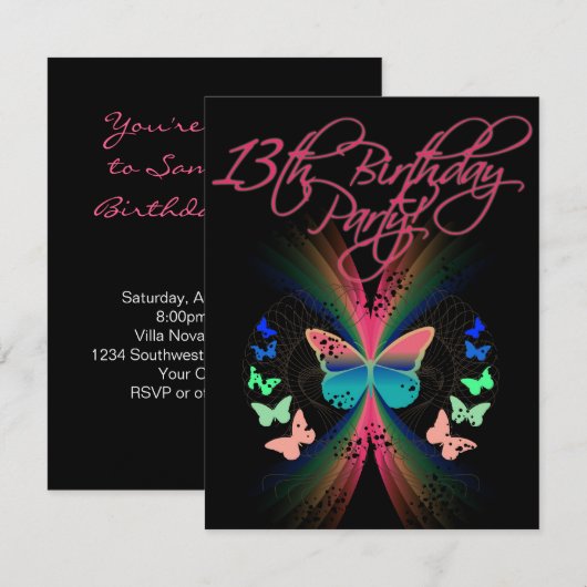 13e uitnodiging van de Birthday Party (Voorkant / Achterkant)