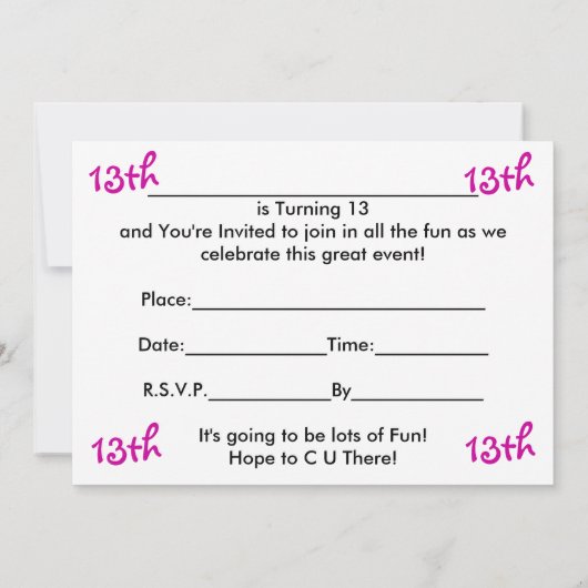 13e uitnodiging van de Birthday Party, in vrijheid (Achterkant)