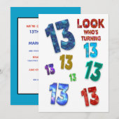 13e uitnodiging van de Birthday Party, kleurrijke  (Voorkant / Achterkant)