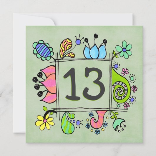 13e uitnodiging van de Doodles Colorful Birthday P (Voorkant)