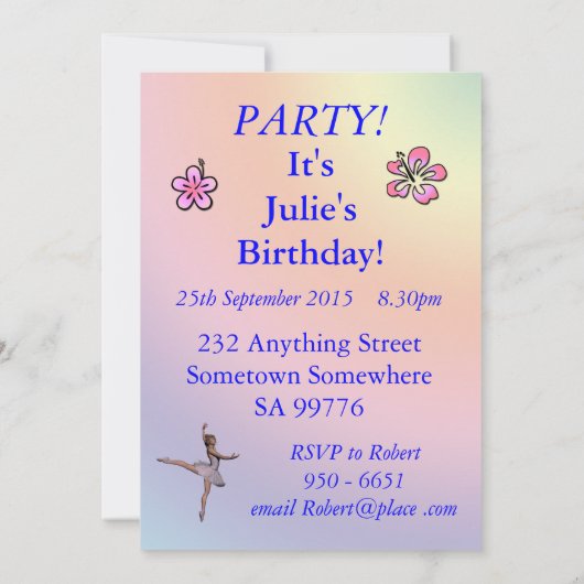 13e uitnodiging van de partij van Birthday (Achterkant)