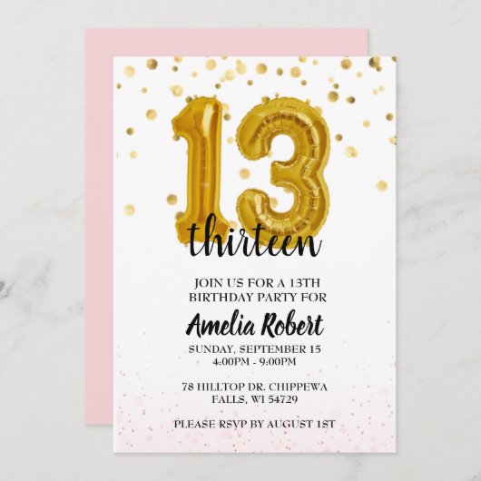 13e uitnodiging van de verjaardag Dertien Editable (Voorkant / Achterkant)
