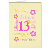 13e verjaardag aangepaste naam gele roze bloemen (Voorkant)