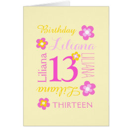 13e verjaardag aangepaste naam gele roze bloemen