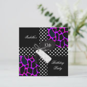 13e verjaardag Animal Polka Dot Paars Black White Kaart (Staand voorkant)