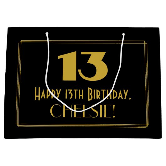 13e verjaardag — Art Deco Geïnspireerde look "13" Groot Cadeauzakje (Voorkant)