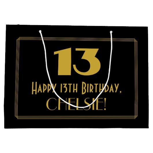 13e verjaardag — Art Deco Geïnspireerde look "13" Groot Cadeauzakje (Achterkant)