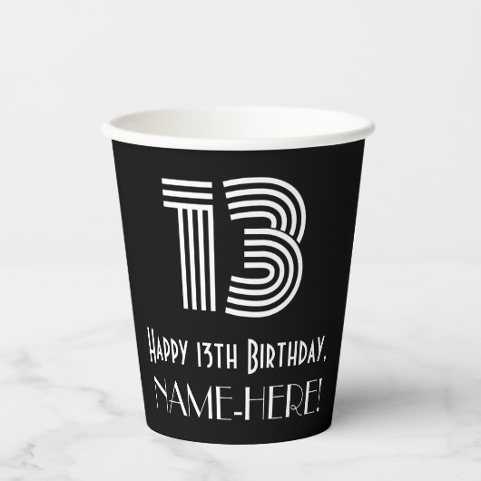 13e verjaardag — Art Deco Geïnspireerde look "13"  Papieren Bekers (Voorkant)