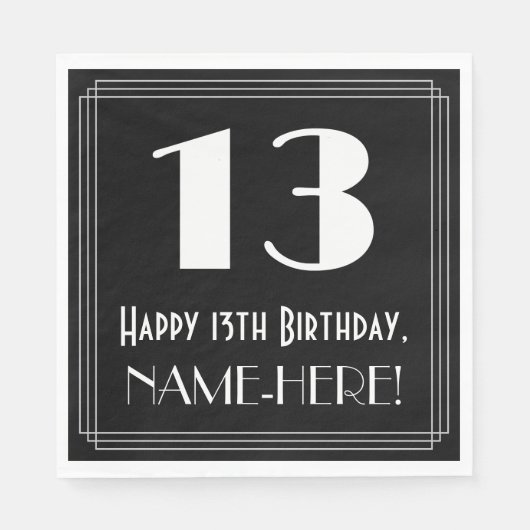 13e verjaardag ~ Art Deco Geïnspireerde look "13", Servet (Voorkant)